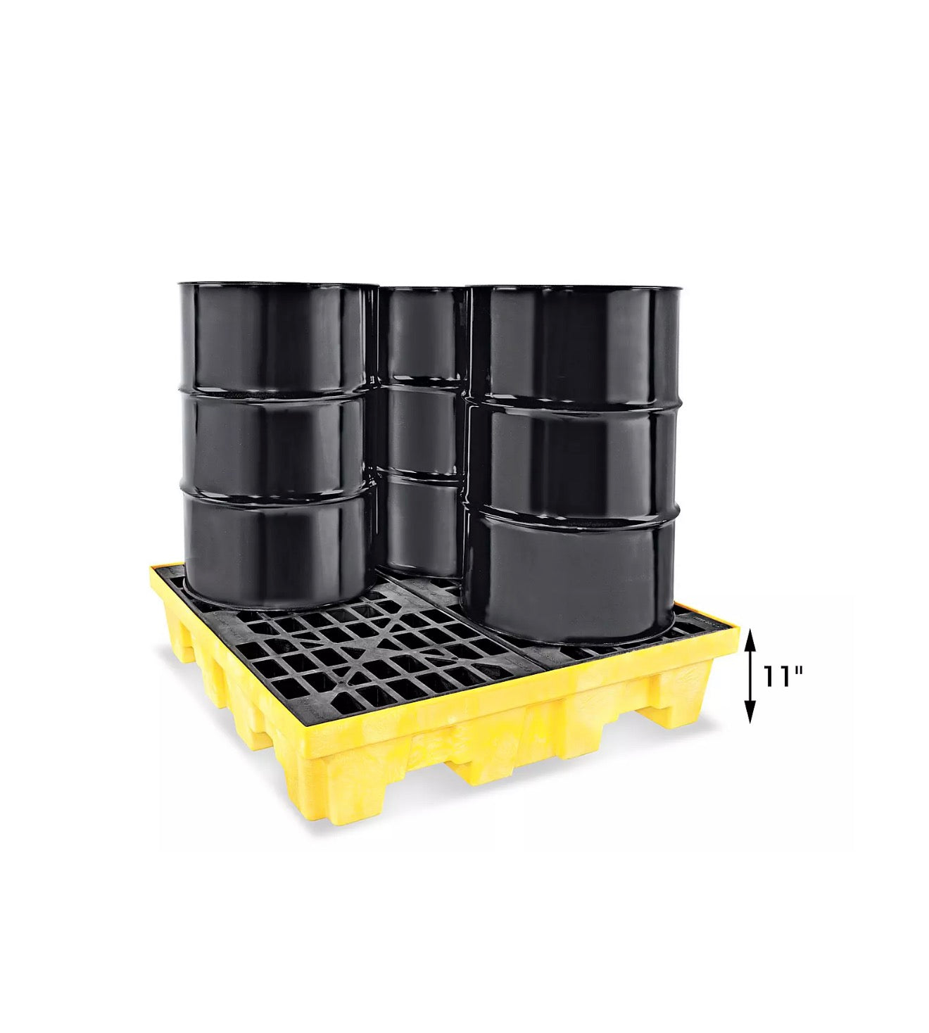 Spill Containment w/Drain - Fits (2) 55gal drums, dimensions 49x25x28, Load Capacity 2500#, Sump Capacity 66 Gal