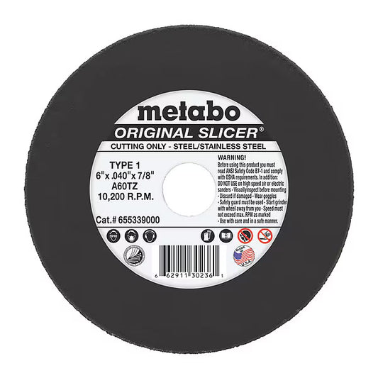 Metabo Abrasive Cut-Off Wheel, Type 1, 6 in Dia, 0.04 in Thick, 7/8 in Arbor Hole Size (50 Pack)